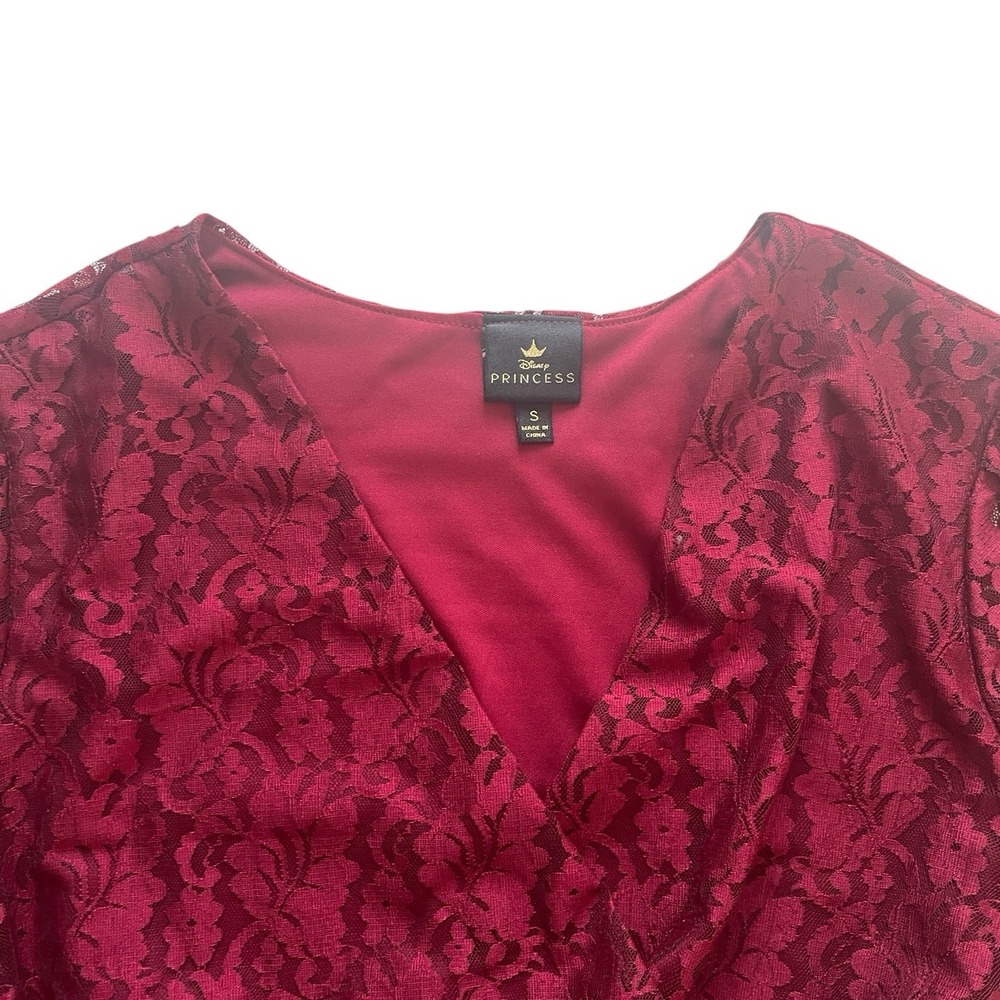 Disney Princess Women's Size S Burgundy Lace Wrap Dress‎ V-Neck Long Sleeve - Picture 5 of 9